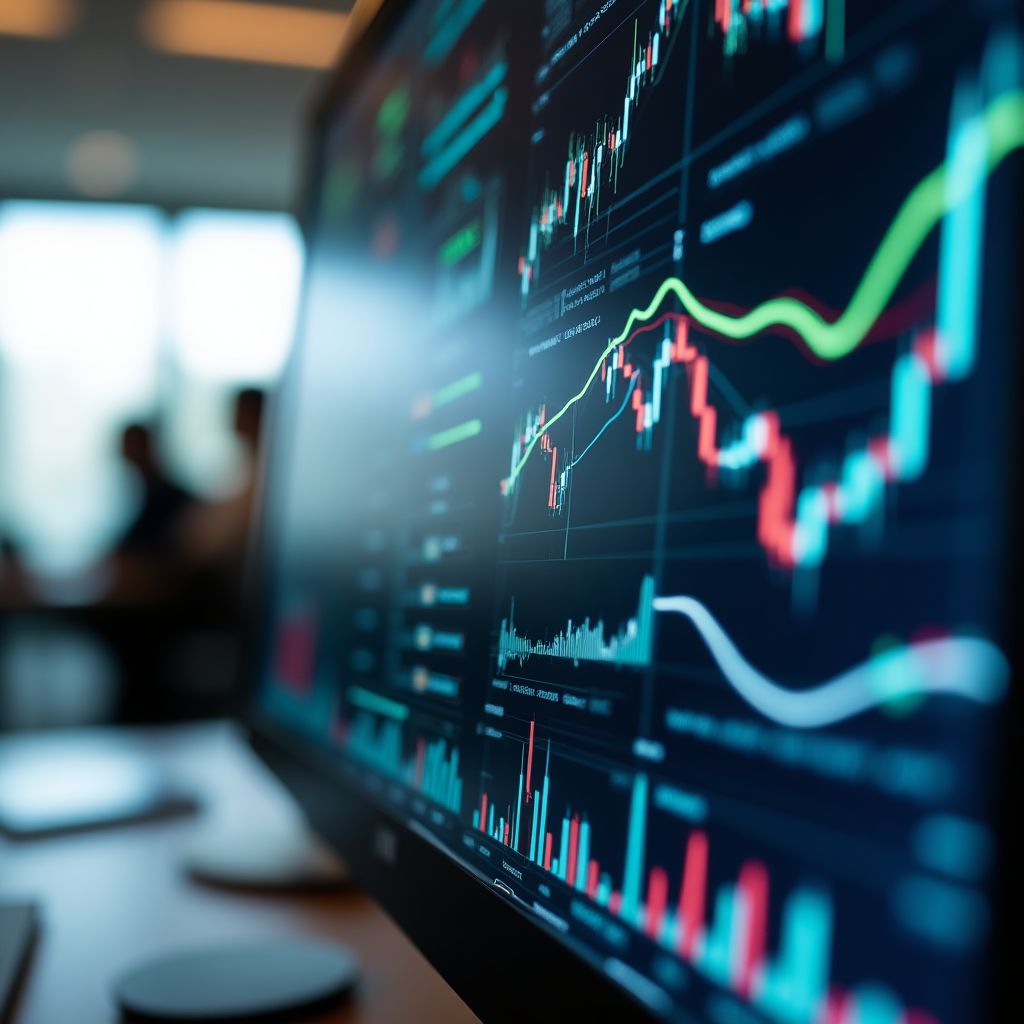 Gráficos de mercado en una pantalla de computadora