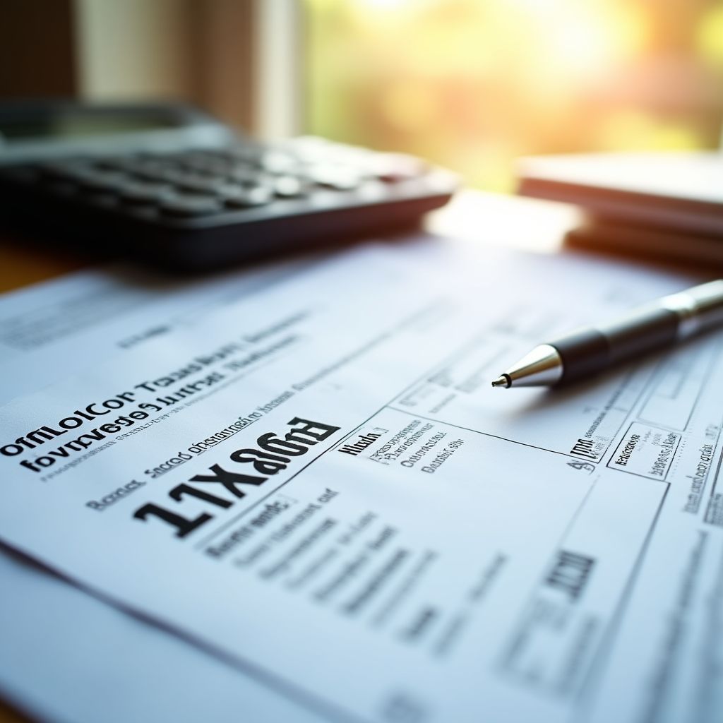 Una calculadora y documentos fiscales sobre un escritorio